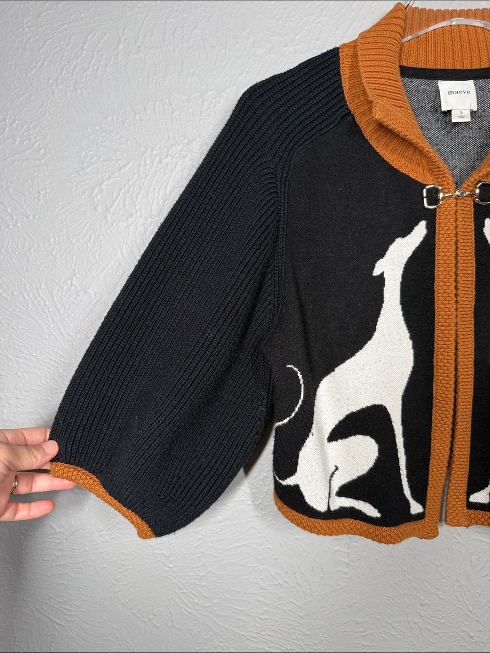 Maeve by Anthropologie Black & Rust Dog-Graphic Knit Cardigan Sweater Size Small - Picture 3 of 6